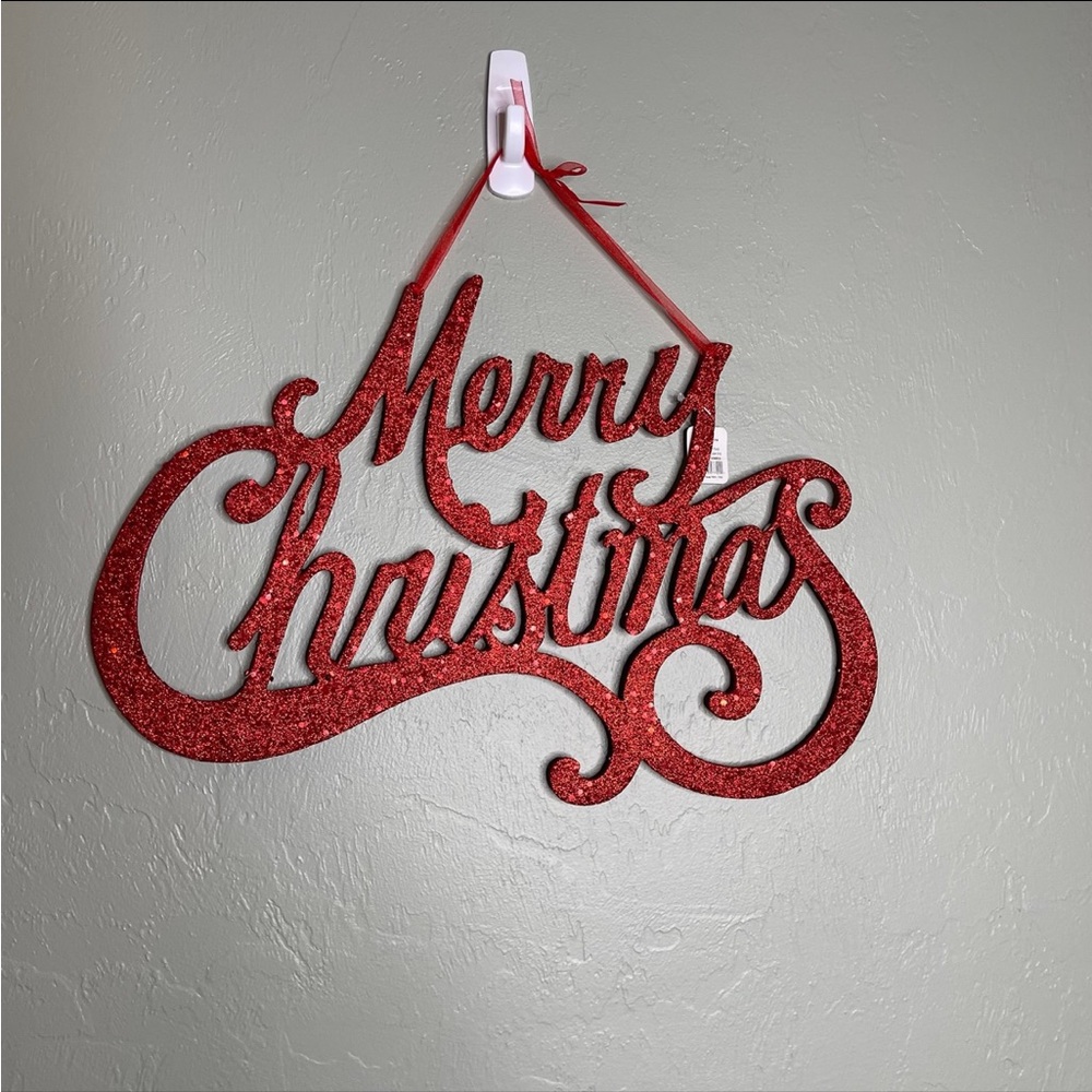 Hanging Glitter Merry Christmas Sign NWT
